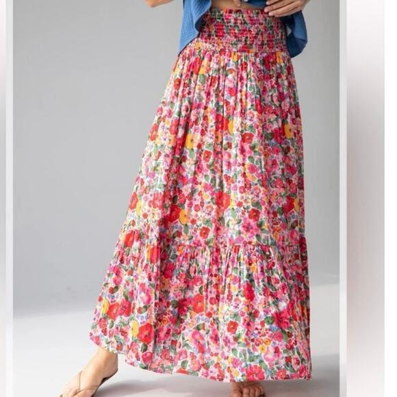 Womens NATURAL LIFE Flora Cotton Convertible Skirt Pink Floral size L EUC! - Picture 1 of 5